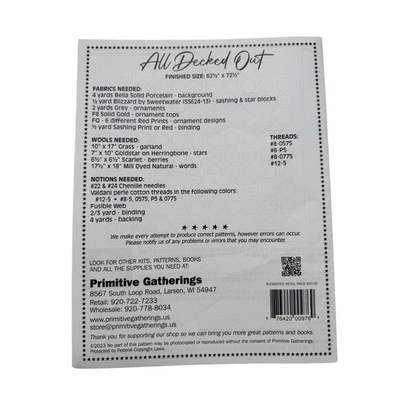 PRIMITIVE GATHERINGS All Decked Out Quilt Pattern Christmas Holiday Ornaments - Picture 2 of 2